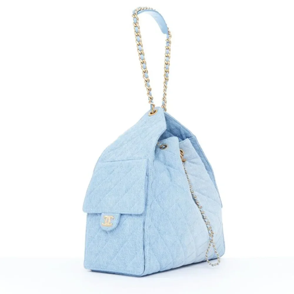 Chanel Blue Denim Washed Bucket Hobo Bag